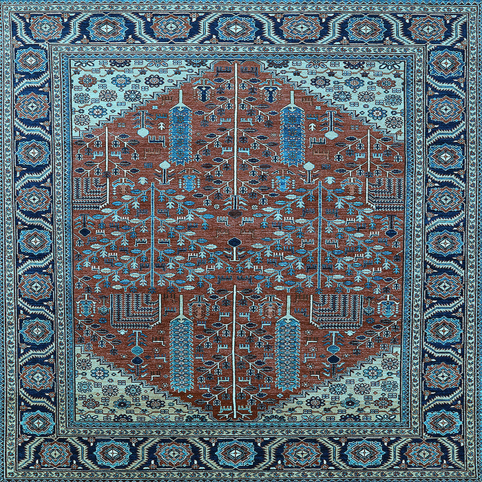 Square Machine Washable Oriental Light Blue Industrial Rug, wshurb2329lblu