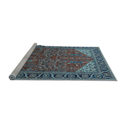 Sideview of Machine Washable Oriental Light Blue Industrial Rug, wshurb2329lblu