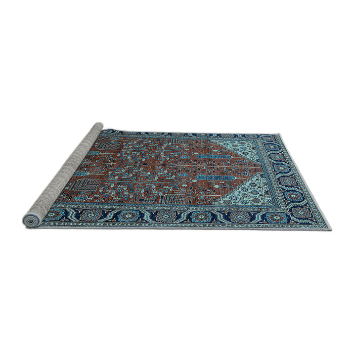 Sideview of Machine Washable Oriental Light Blue Industrial Rug, wshurb2329lblu