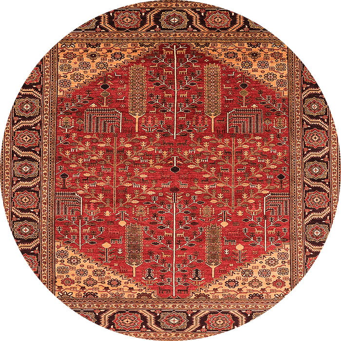 Round Machine Washable Oriental Orange Industrial Area Rugs, wshurb2329org