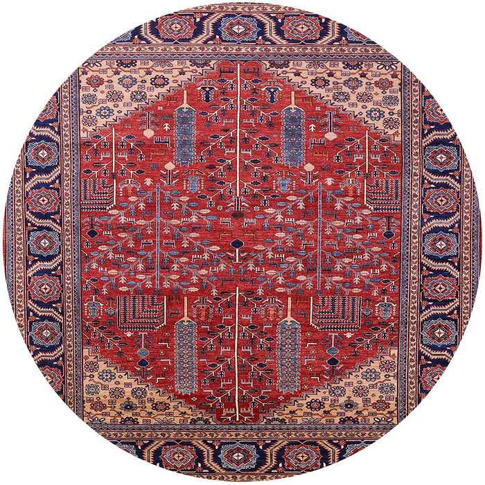 Round Mid-Century Modern Cranberry Red Oriental Rug, urb2329