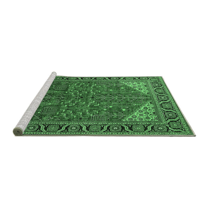 Sideview of Machine Washable Oriental Emerald Green Industrial Area Rugs, wshurb2329emgrn