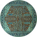 Round Machine Washable Oriental Turquoise Industrial Area Rugs, wshurb2329turq