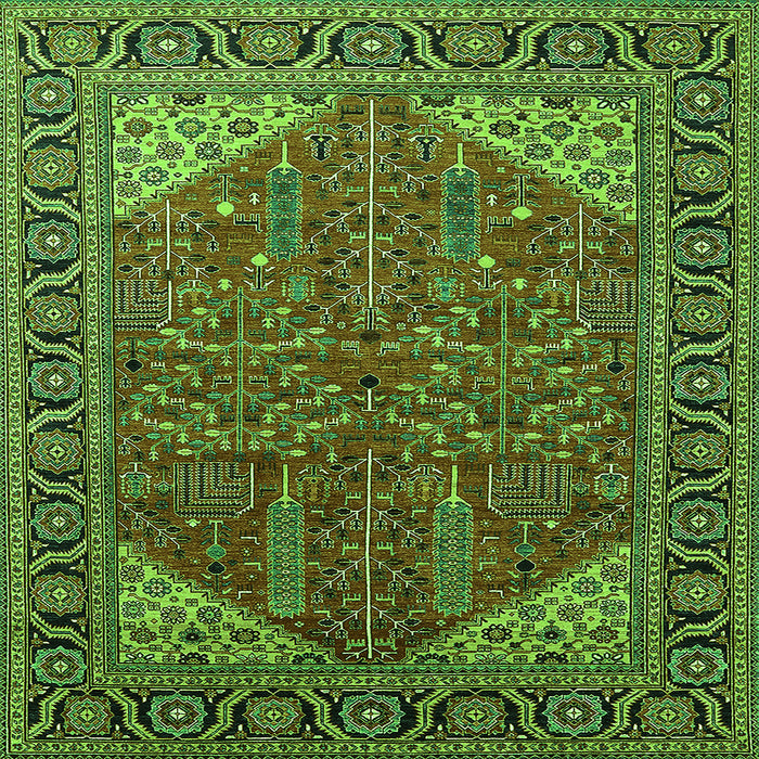 Square Machine Washable Oriental Green Industrial Area Rugs, wshurb2329grn