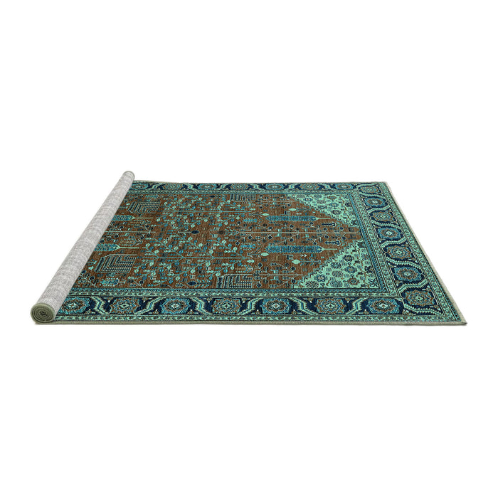Sideview of Machine Washable Oriental Turquoise Industrial Area Rugs, wshurb2329turq