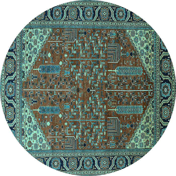 Round Oriental Turquoise Industrial Rug, urb2329turq