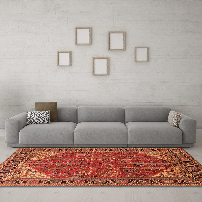 Machine Washable Oriental Orange Industrial Area Rugs in a Living Room, wshurb2329org
