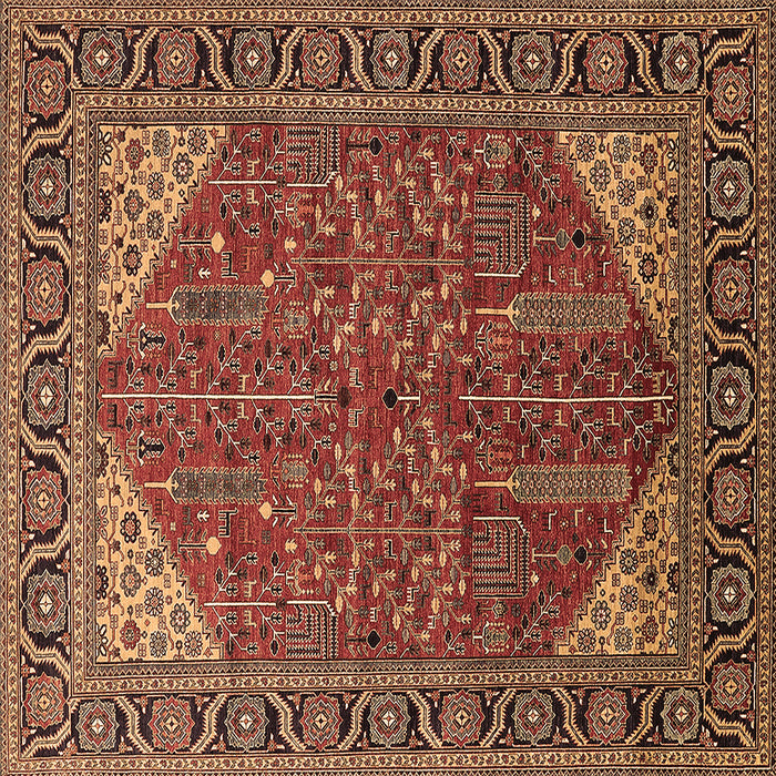 Square Machine Washable Oriental Brown Industrial Rug, wshurb2329brn
