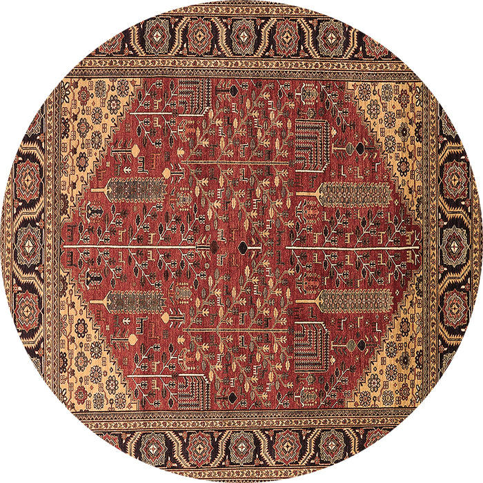 Round Oriental Brown Industrial Rug, urb2329brn