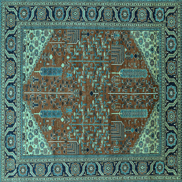 Square Machine Washable Oriental Turquoise Industrial Area Rugs, wshurb2329turq