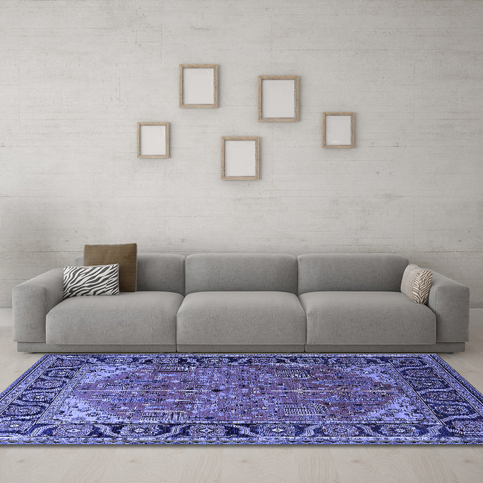 Machine Washable Oriental Blue Industrial Rug in a Living Room, wshurb2330blu