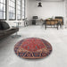 Round Mid-Century Modern Pink Brown Pink Oriental Rug in a Office, urb2330