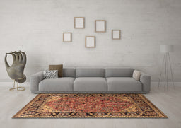 Machine Washable Oriental Brown Industrial Rug in a Living Room,, wshurb2330brn