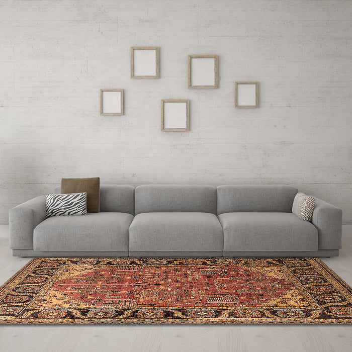Machine Washable Oriental Brown Industrial Rug in a Living Room,, wshurb2330brn