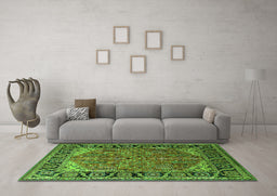 Machine Washable Oriental Green Industrial Area Rugs in a Living Room,, wshurb2330grn