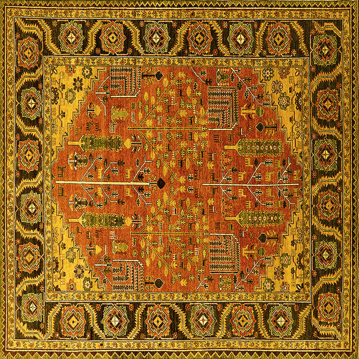 Square Machine Washable Oriental Yellow Industrial Rug, wshurb2330yw