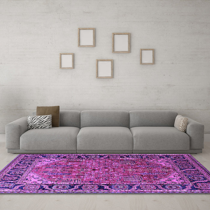 Machine Washable Oriental Purple Industrial Area Rugs in a Living Room, wshurb2330pur
