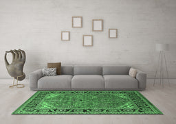 Machine Washable Oriental Emerald Green Industrial Area Rugs in a Living Room,, wshurb2330emgrn