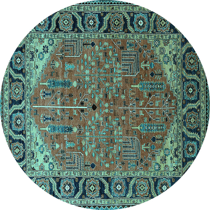 Round Machine Washable Oriental Turquoise Industrial Area Rugs, wshurb2330turq