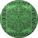 Round Machine Washable Oriental Emerald Green Industrial Area Rugs, wshurb2330emgrn