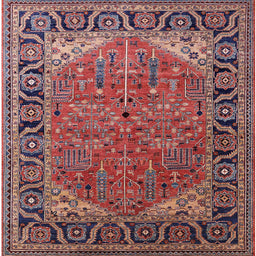 Square Mid-Century Modern Pink Brown Pink Oriental Rug, urb2330