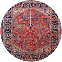 Round Mid-Century Modern Pink Brown Pink Oriental Rug, urb2330