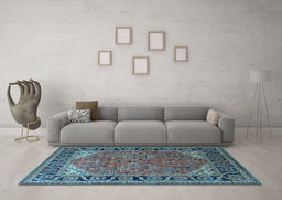 Machine Washable Oriental Light Blue Industrial Rug in a Living Room, wshurb2330lblu