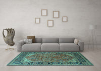 Machine Washable Oriental Turquoise Industrial Rug, wshurb2330turq