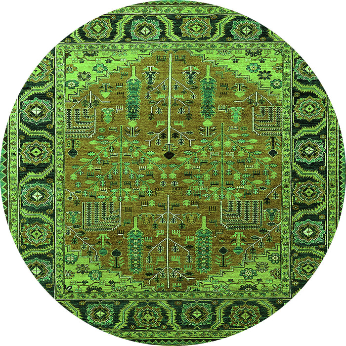 Round Machine Washable Oriental Green Industrial Area Rugs, wshurb2330grn