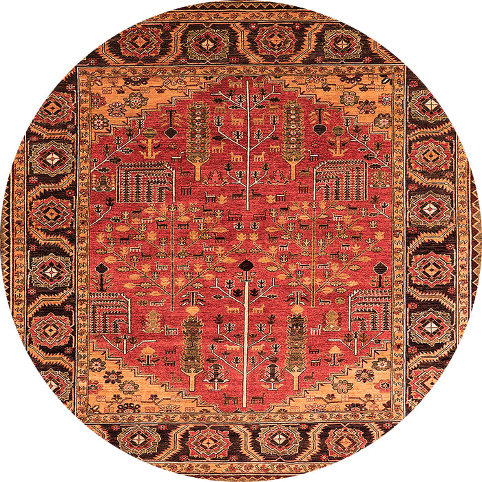 Round Machine Washable Oriental Orange Industrial Area Rugs, wshurb2330org