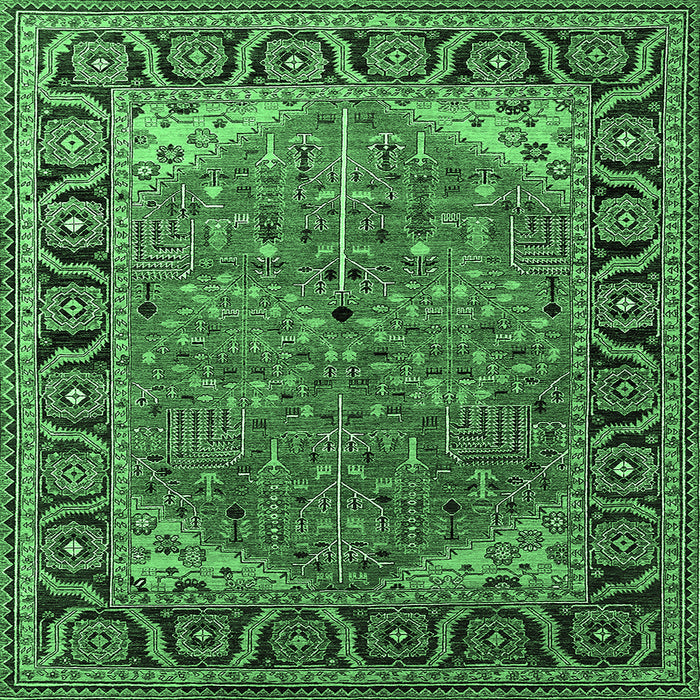 Square Machine Washable Oriental Emerald Green Industrial Area Rugs, wshurb2330emgrn