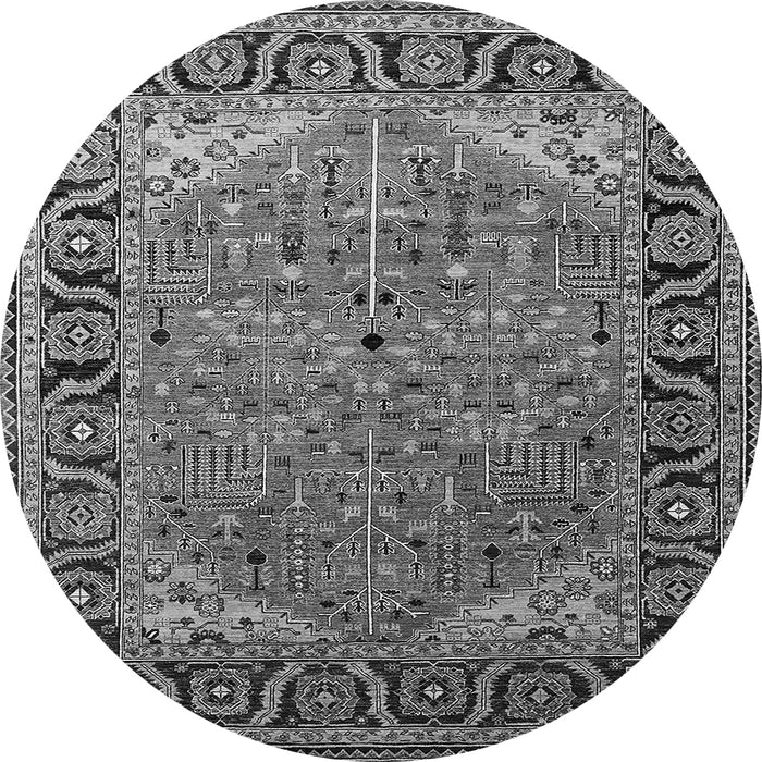 Round Machine Washable Oriental Gray Industrial Rug, wshurb2330gry