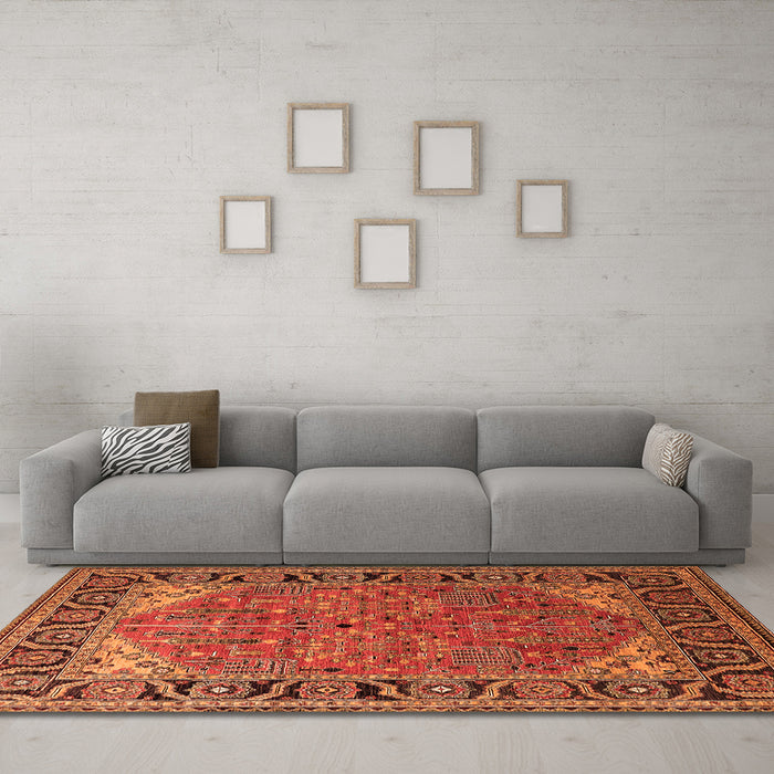 Machine Washable Oriental Orange Industrial Area Rugs in a Living Room, wshurb2330org