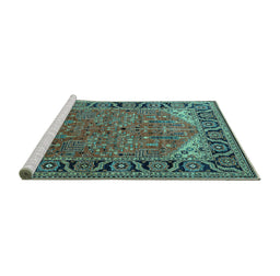 Sideview of Machine Washable Oriental Turquoise Industrial Area Rugs, wshurb2330turq