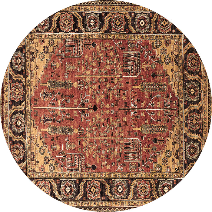 Round Machine Washable Oriental Brown Industrial Rug, wshurb2330brn