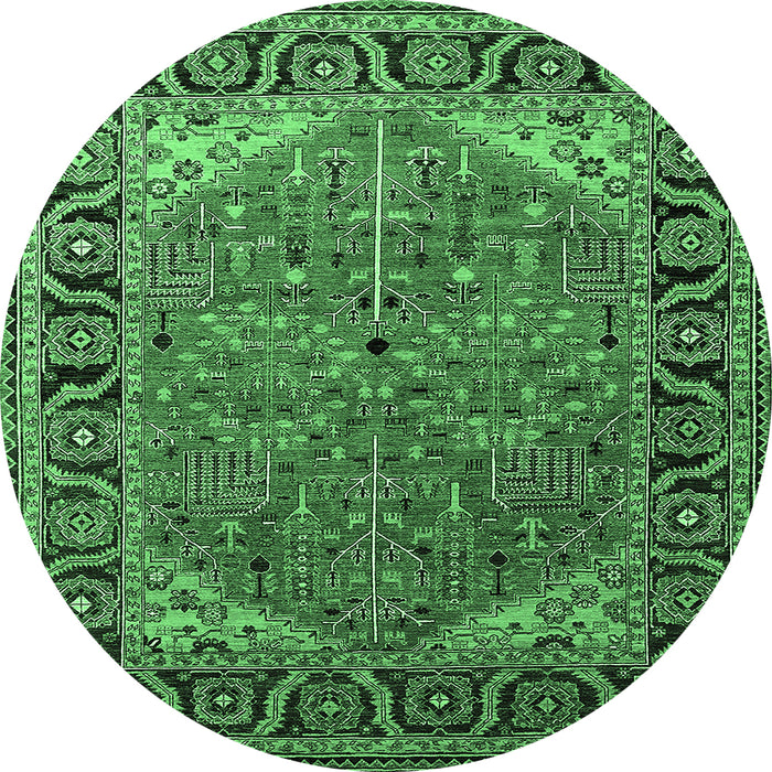 Round Oriental Emerald Green Industrial Rug, urb2330emgrn