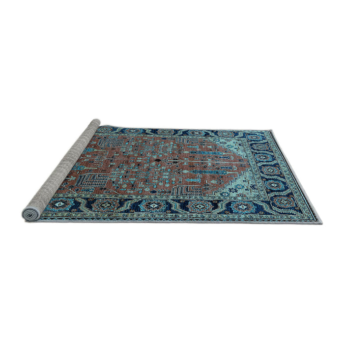 Sideview of Machine Washable Oriental Light Blue Industrial Rug, wshurb2330lblu