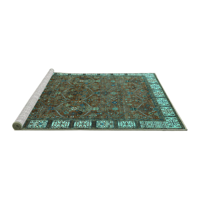 Sideview of Machine Washable Oriental Turquoise Industrial Area Rugs, wshurb2331turq