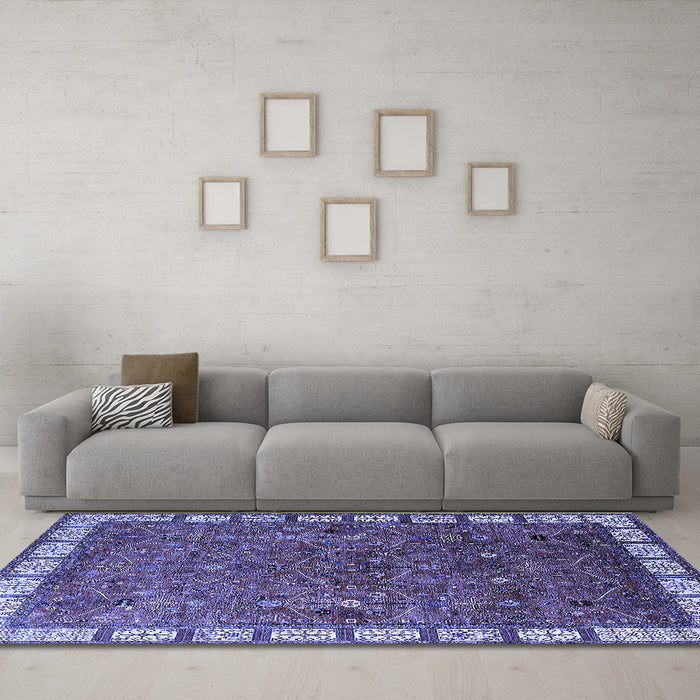 Machine Washable Oriental Blue Industrial Rug in a Living Room, wshurb2331blu