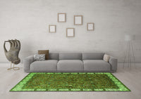 Machine Washable Oriental Green Industrial Rug, wshurb2331grn