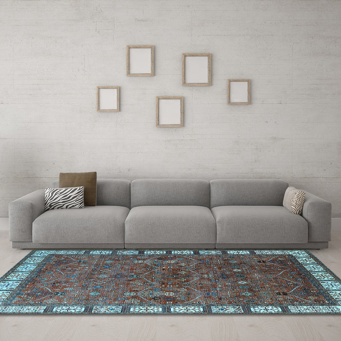 Machine Washable Oriental Light Blue Industrial Rug in a Living Room, wshurb2331lblu