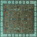 Square Machine Washable Oriental Turquoise Industrial Area Rugs, wshurb2331turq