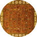 Round Machine Washable Oriental Yellow Industrial Rug, wshurb2331yw