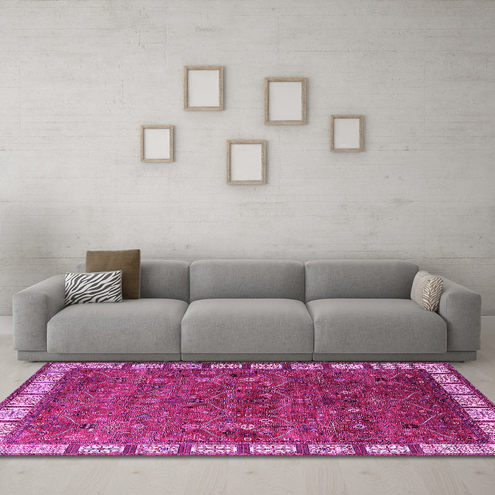 Machine Washable Oriental Pink Industrial Rug in a Living Room, wshurb2331pnk