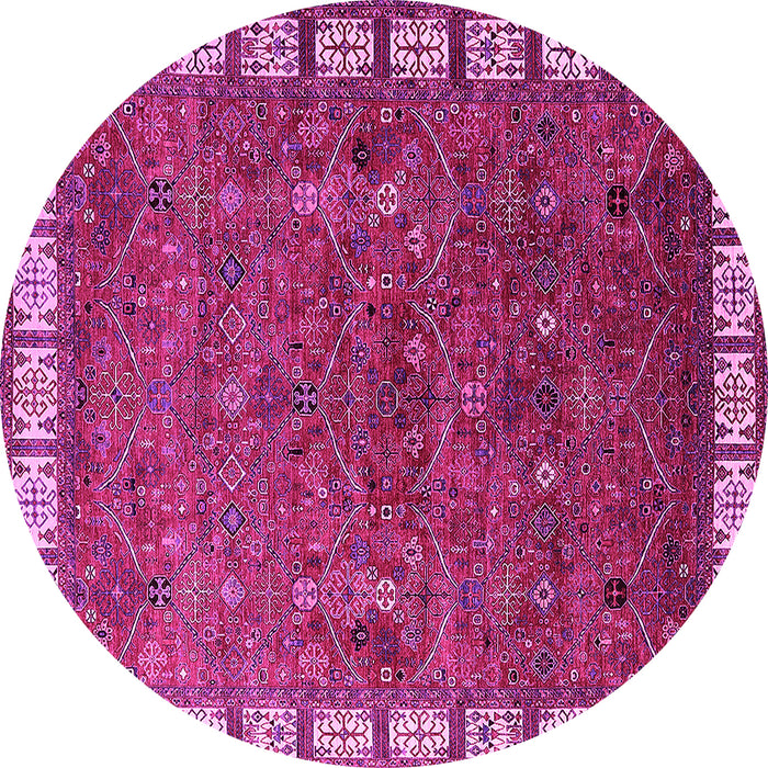 Round Machine Washable Oriental Pink Industrial Rug, wshurb2331pnk