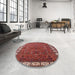 Round Mid-Century Modern Red Oriental Rug in a Office, urb2331