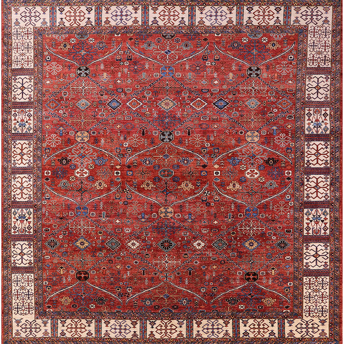 Square Mid-Century Modern Red Oriental Rug, urb2331