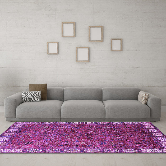 Machine Washable Oriental Purple Industrial Area Rugs in a Living Room, wshurb2331pur