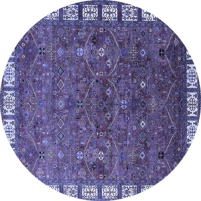 Round Machine Washable Oriental Blue Industrial Rug, wshurb2331blu