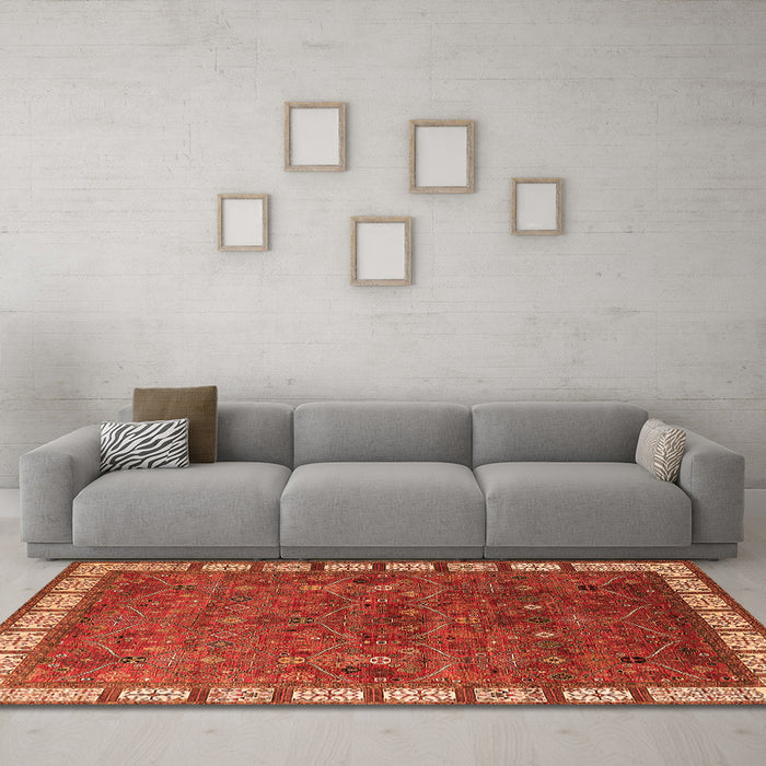 Machine Washable Oriental Orange Industrial Area Rugs in a Living Room, wshurb2331org